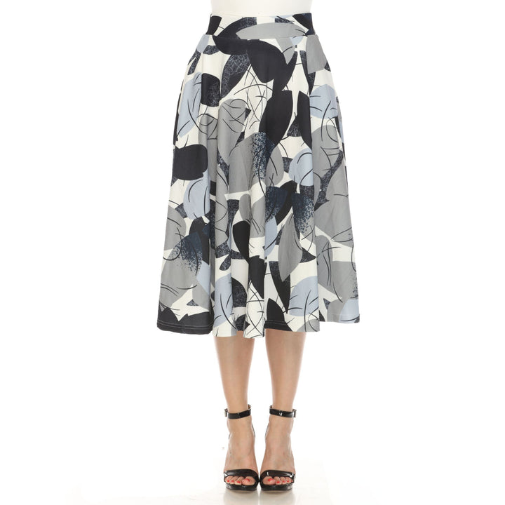 Women's Leaf Print Vintage Flared Midi Skirt