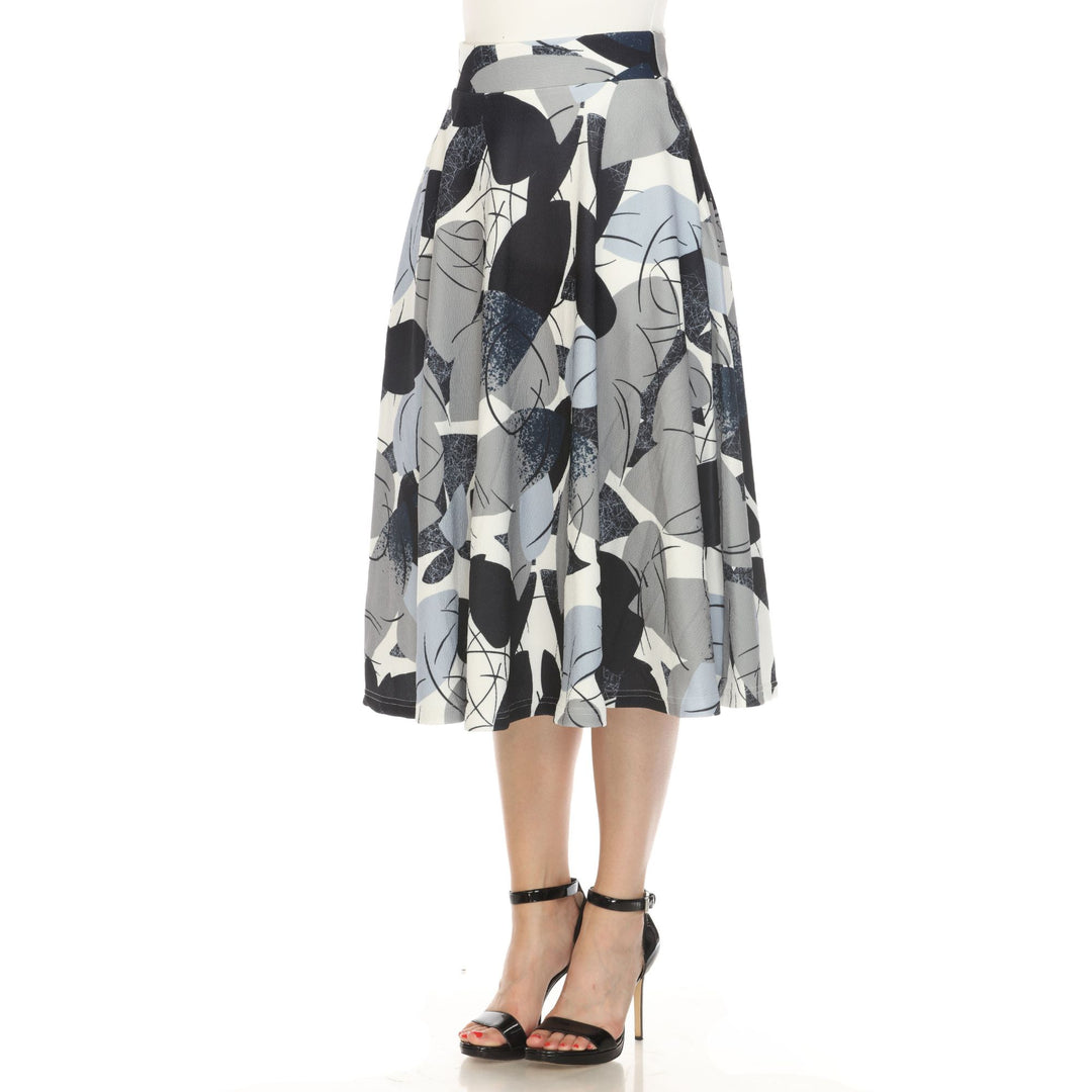 Women's Leaf Print Vintage Flared Midi Skirt