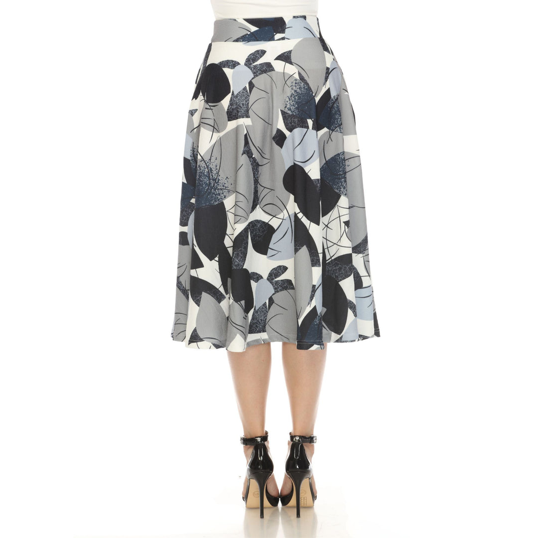 Women's Leaf Print Vintage Flared Midi Skirt