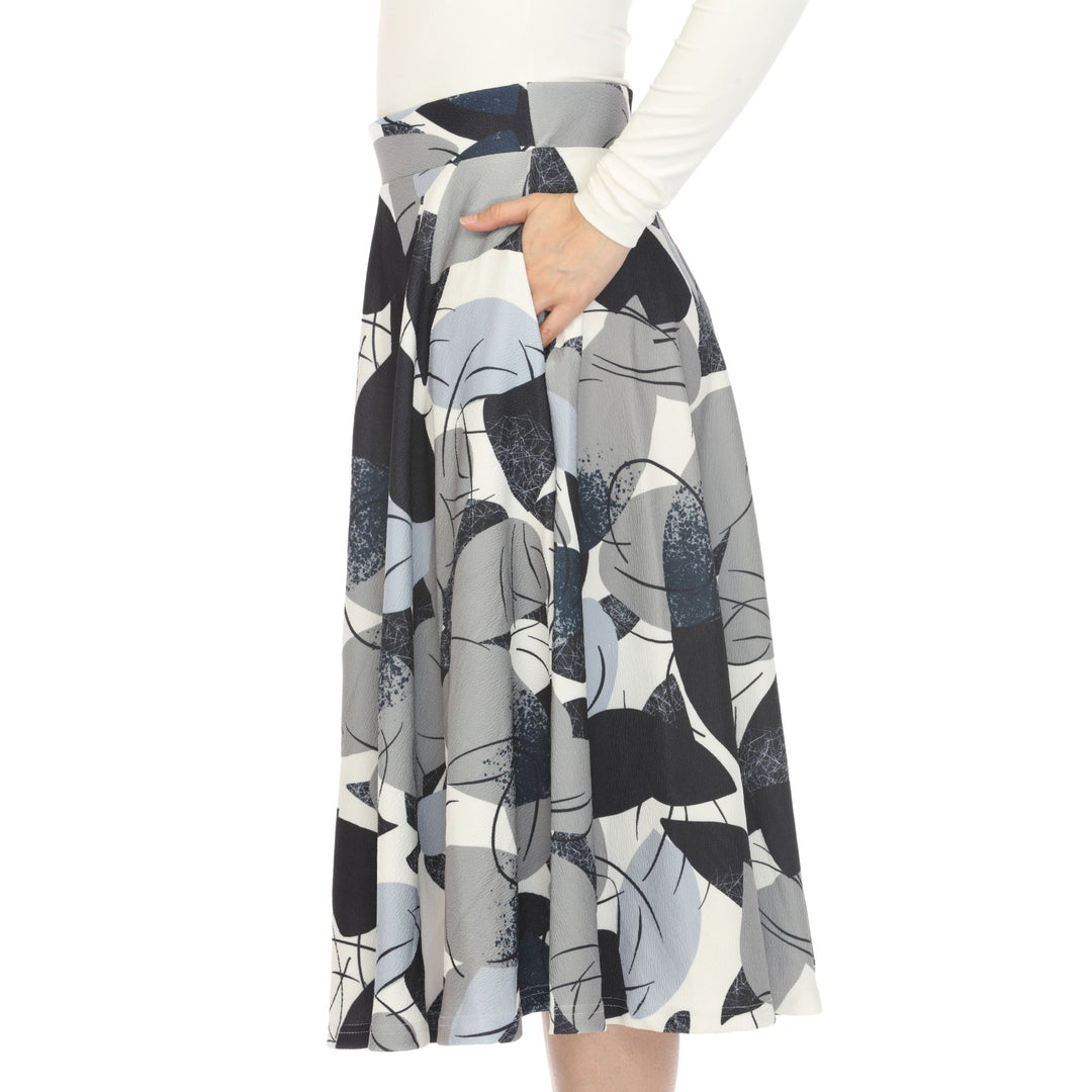 Women's Leaf Print Vintage Flared Midi Skirt