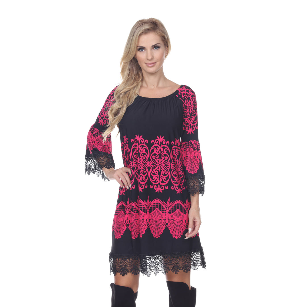 Women's Lace Trim Paisley Shift Dress