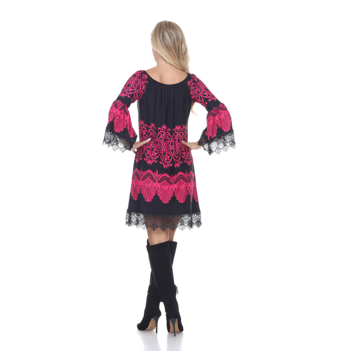 Women's Lace Trim Paisley Shift Dress