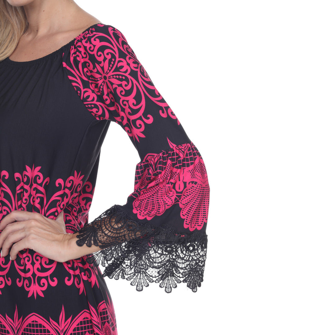 Women's Lace Trim Paisley Shift Dress