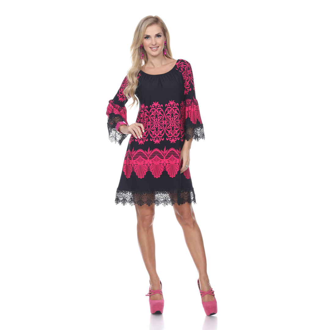 Women's Lace Trim Paisley Shift Dress