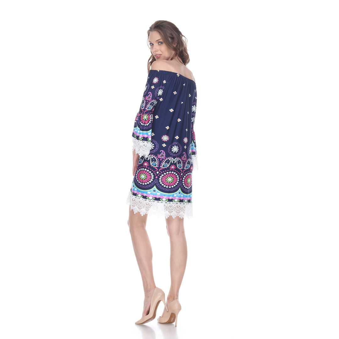 Women's Lace Trim Paisley Shift Dress