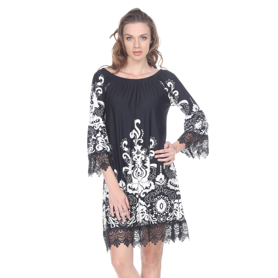 Women's Lace Trim Paisley Shift Dress