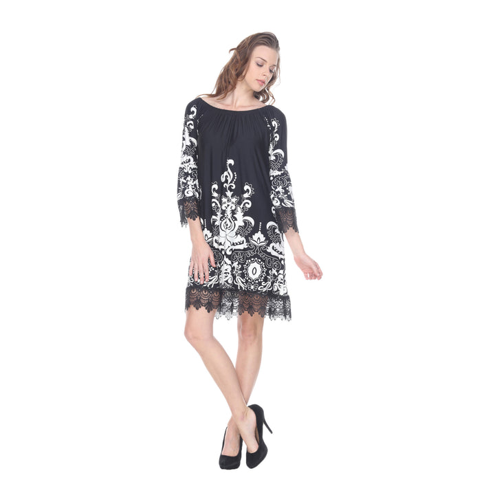 Women's Lace Trim Paisley Shift Dress