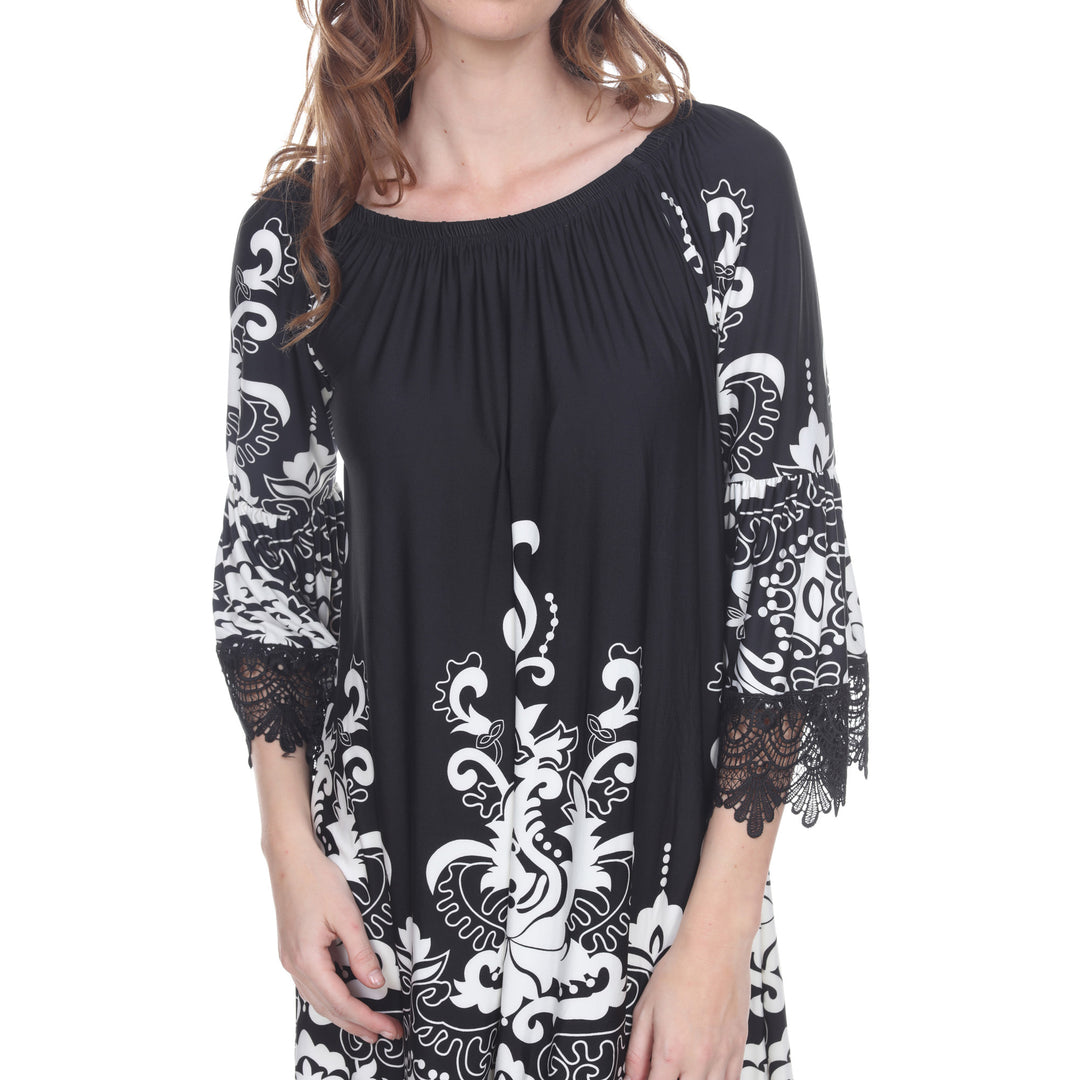 Women's Lace Trim Paisley Shift Dress