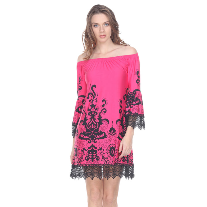 Women's Lace Trim Paisley Shift Dress