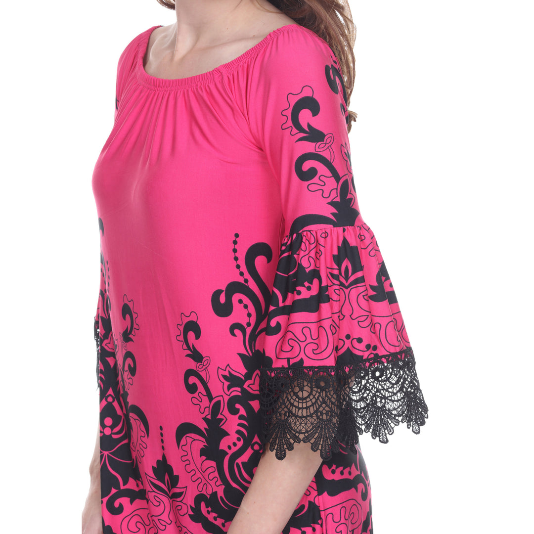 Women's Lace Trim Paisley Shift Dress