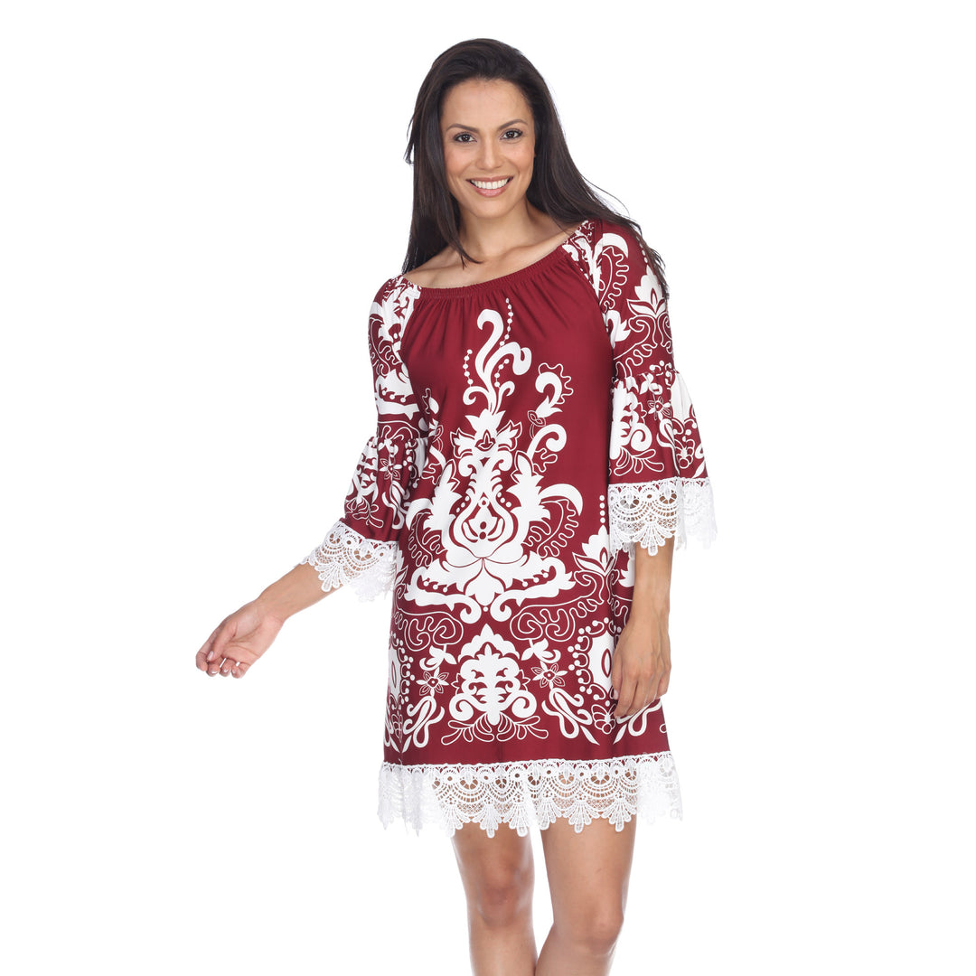 Women's Lace Trim Paisley Shift Dress