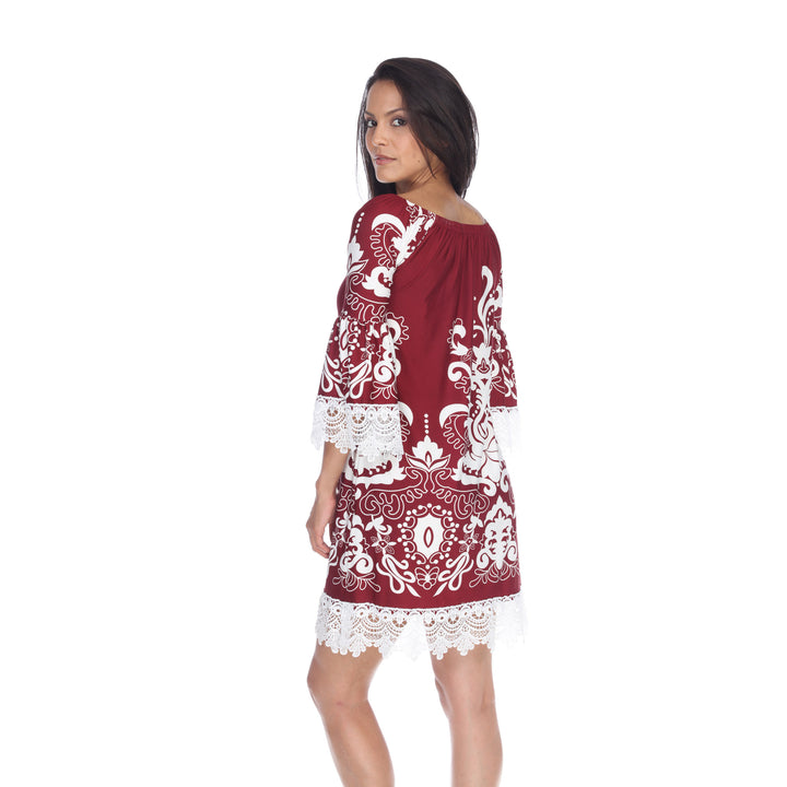 Women's Lace Trim Paisley Shift Dress