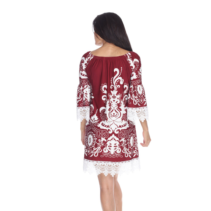 Women's Lace Trim Paisley Shift Dress