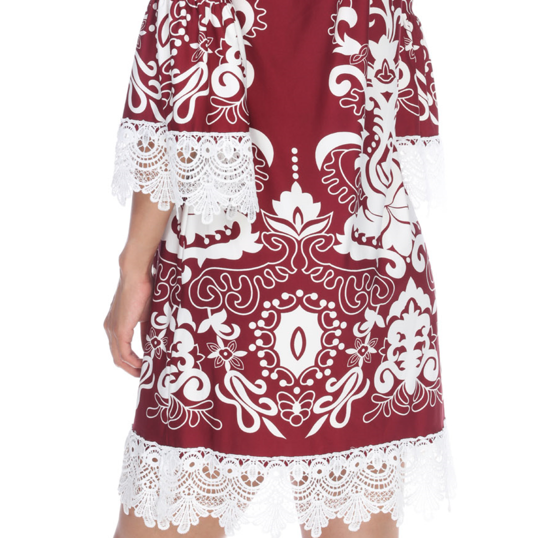 Women's Lace Trim Paisley Shift Dress