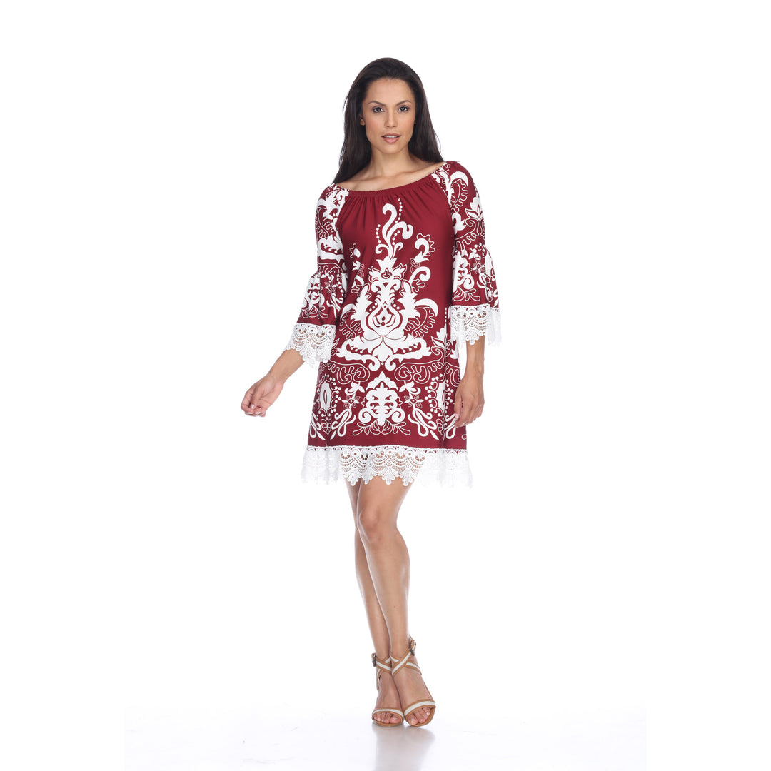 Women's Lace Trim Paisley Shift Dress