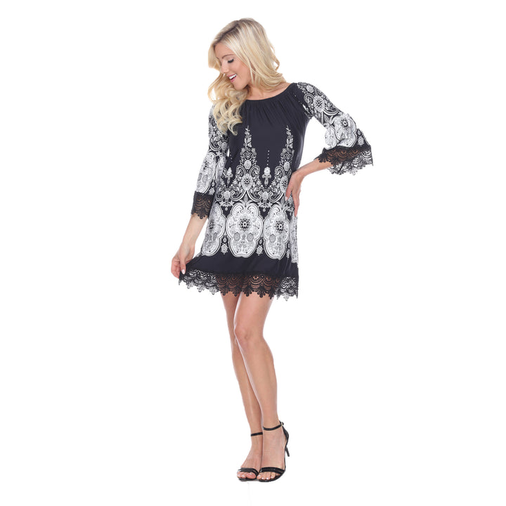 Women's Lace Trim Paisley Shift Dress