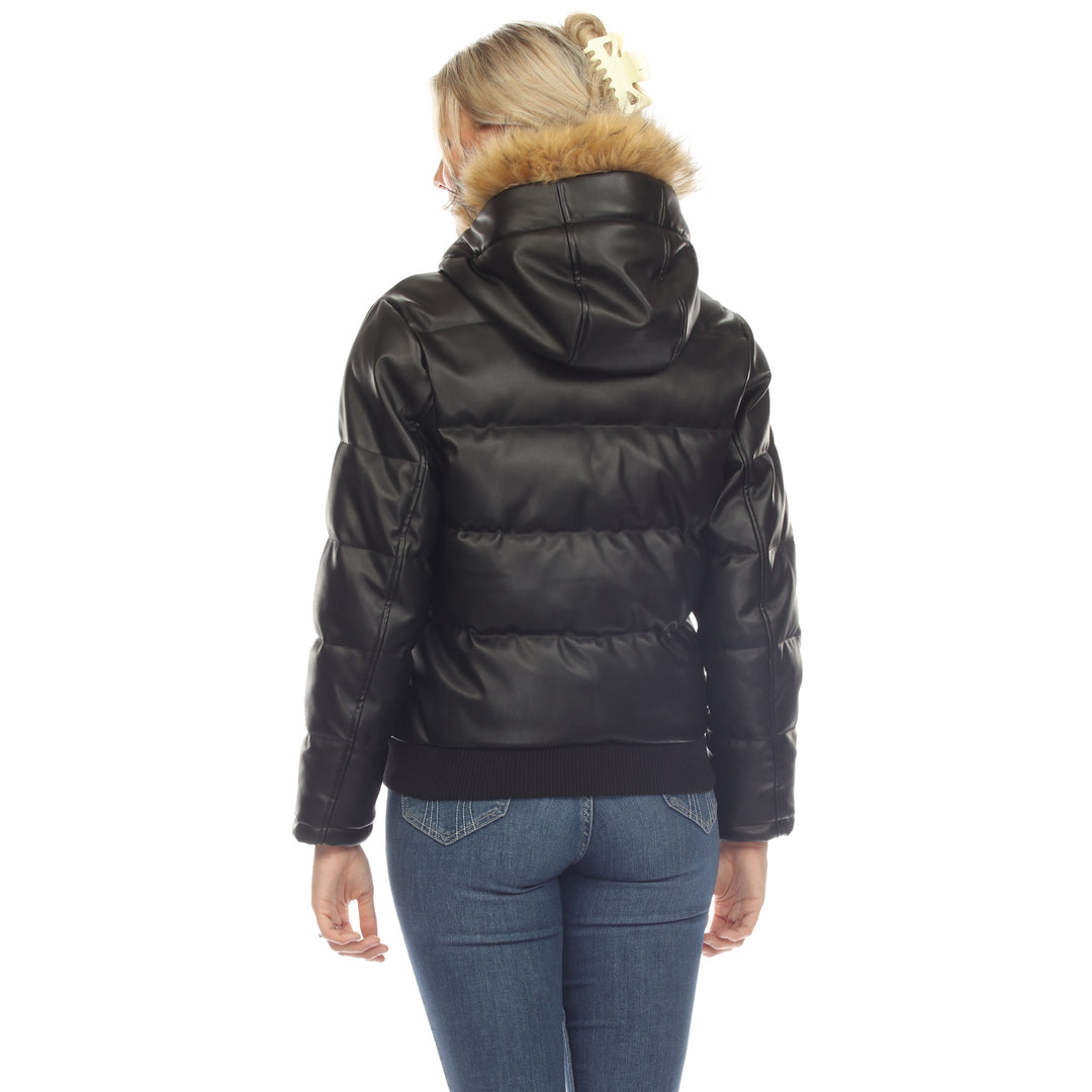 Women's Removable Fur Hoodie Bomber Leather Jacket