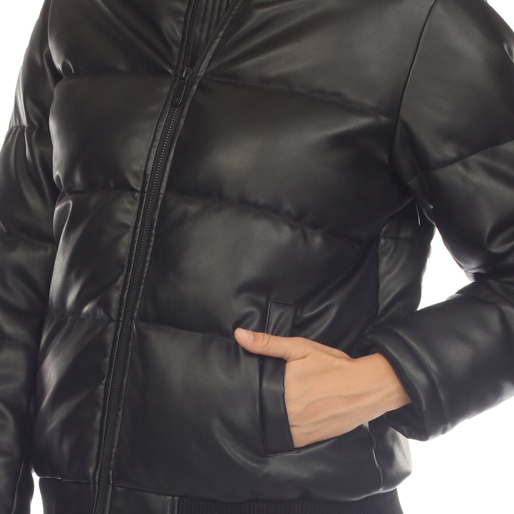 Women's Removable Fur Hoodie Bomber Leather Jacket