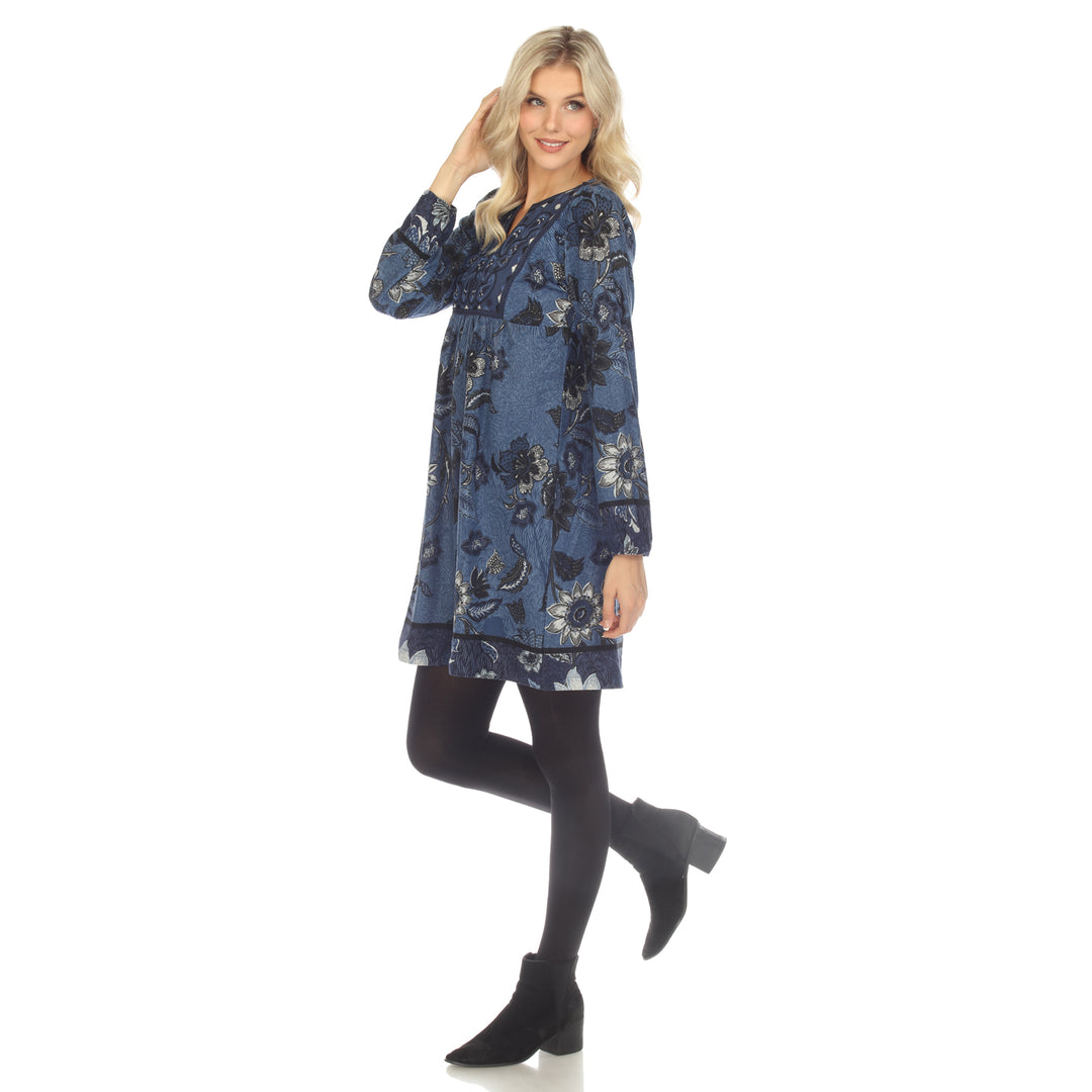 Women's Paisley Flower Embroidered Sweater Dress