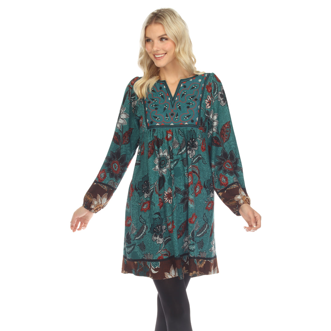 Women's Paisley Flower Embroidered Sweater Dress