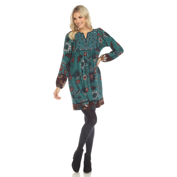 Women's Paisley Flower Embroidered Sweater Dress