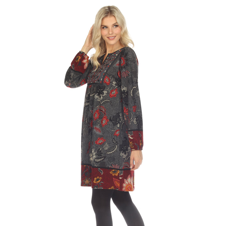 Women's Paisley Flower Embroidered Sweater Dress