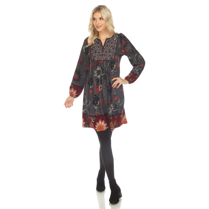 Women's Paisley Flower Embroidered Sweater Dress