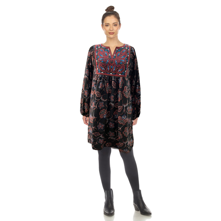 Women's Paisley Flower Embroidered Sweater Dress