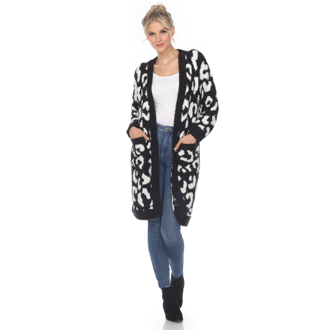 Women's Leopard Print Open Front Sherpa Coat