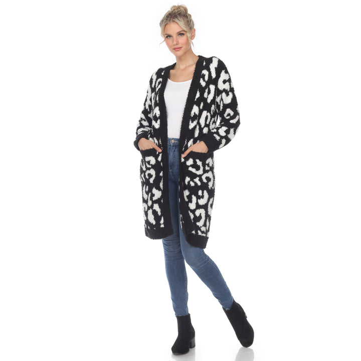 Women's Leopard Print Open Front Sherpa Coat