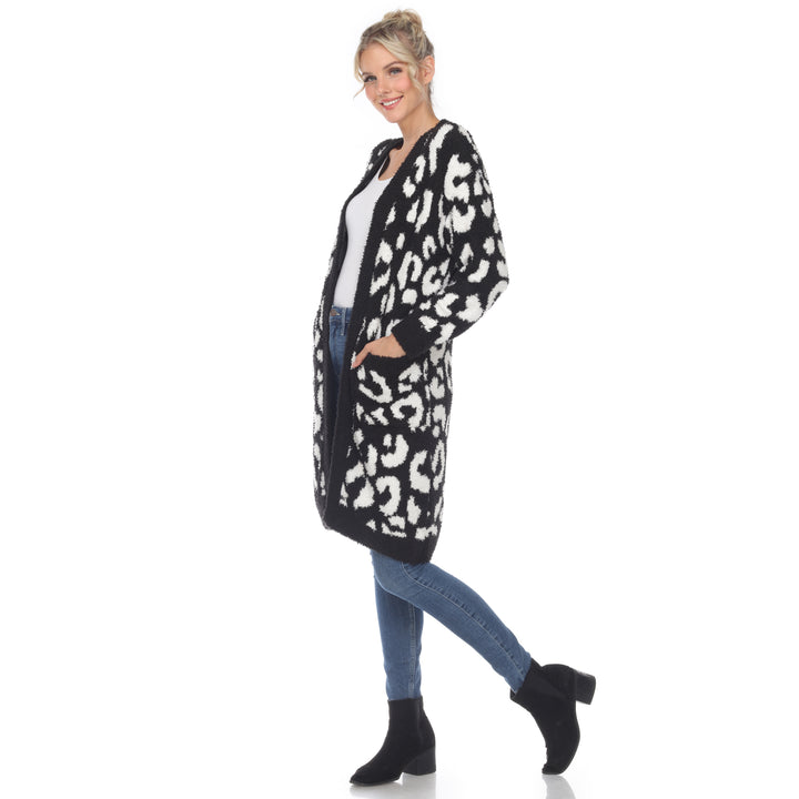 Women's Leopard Print Open Front Sherpa Coat