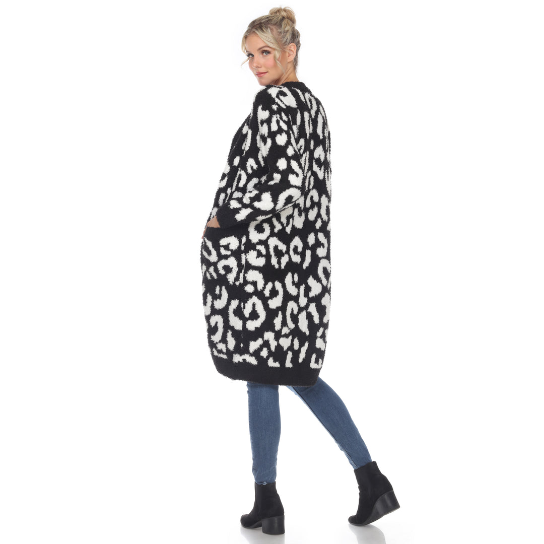 Women's Leopard Print Open Front Sherpa Coat