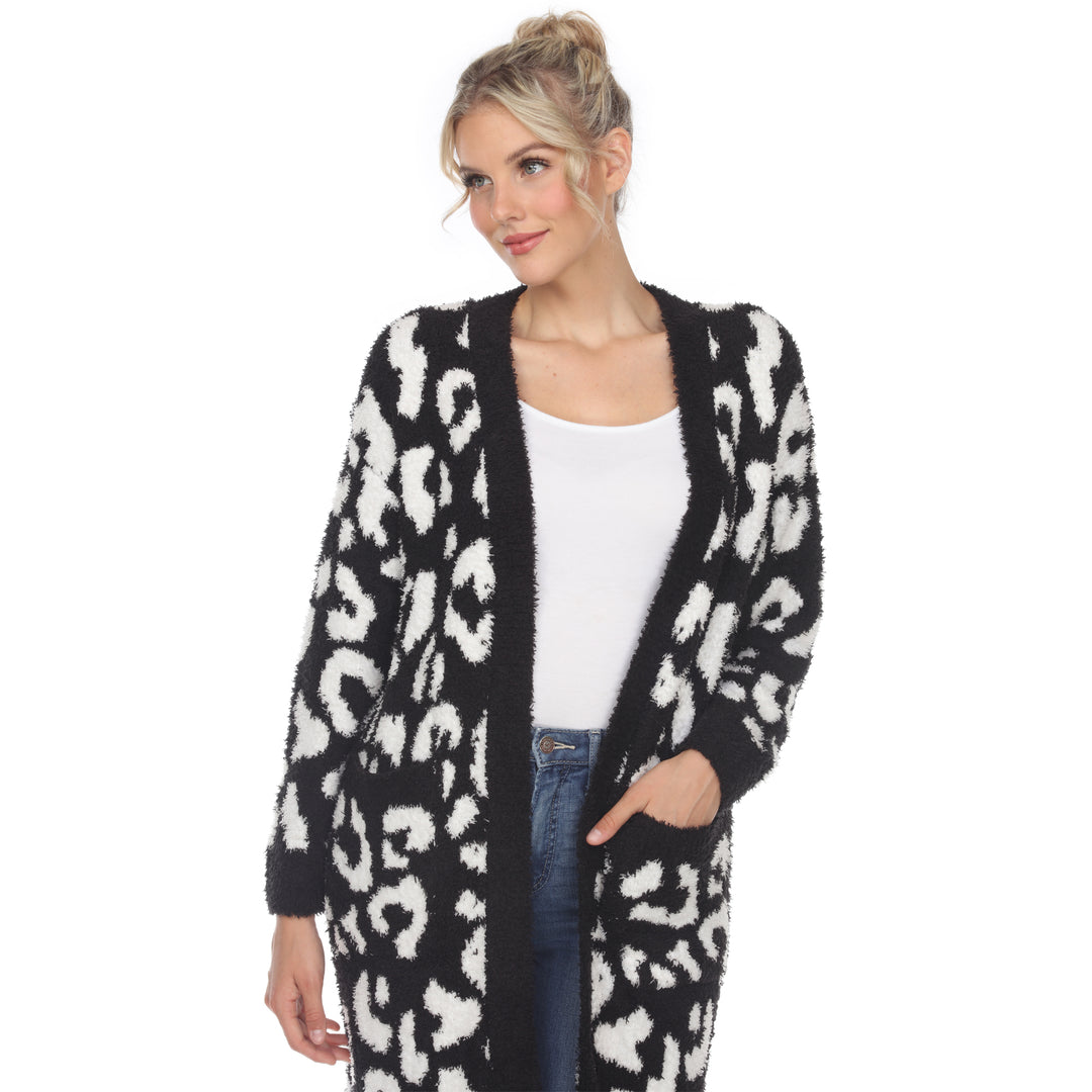 Women's Leopard Print Open Front Sherpa Coat