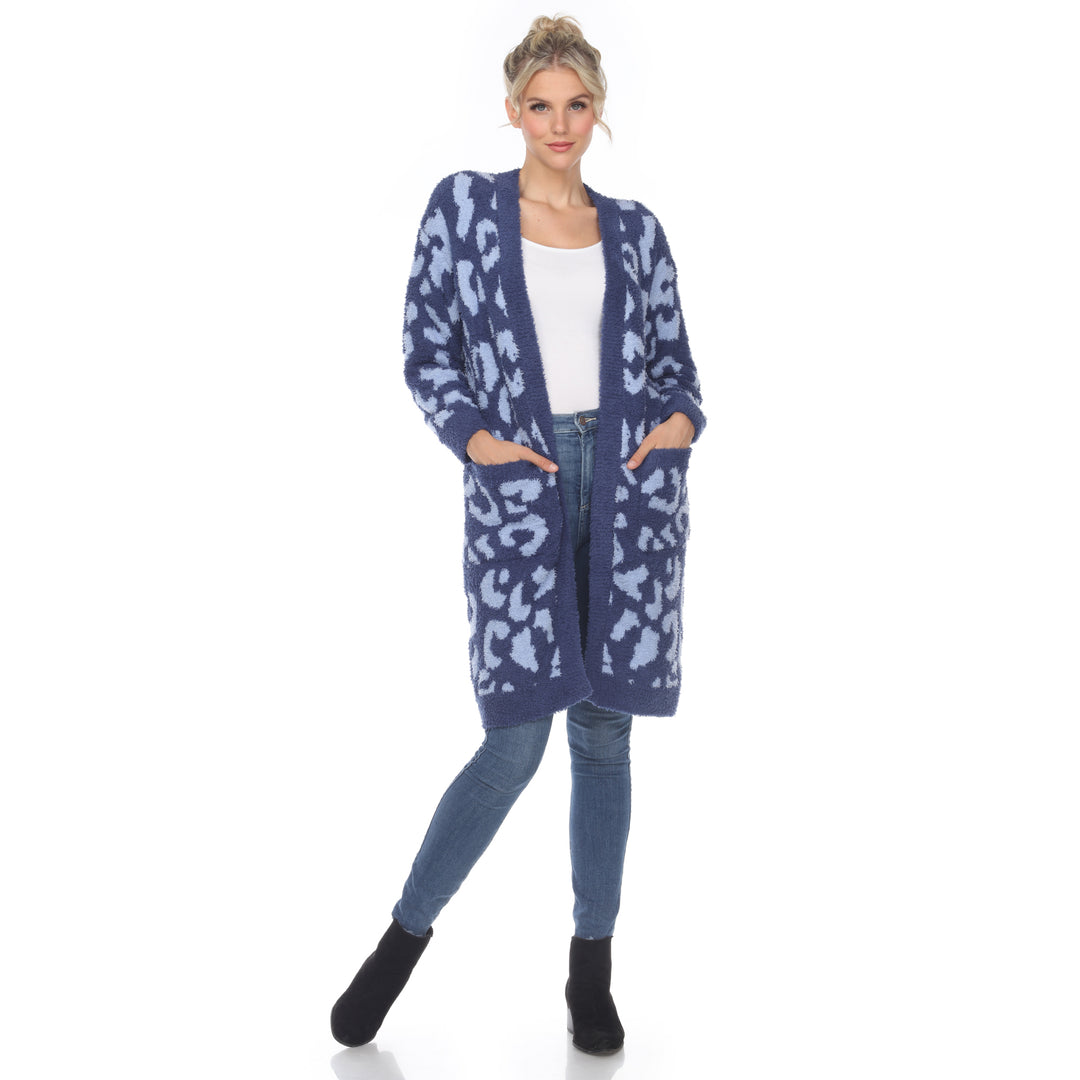 Women's Leopard Print Open Front Sherpa Coat