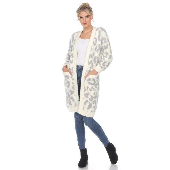 Women's Leopard Print Open Front Sherpa Coat