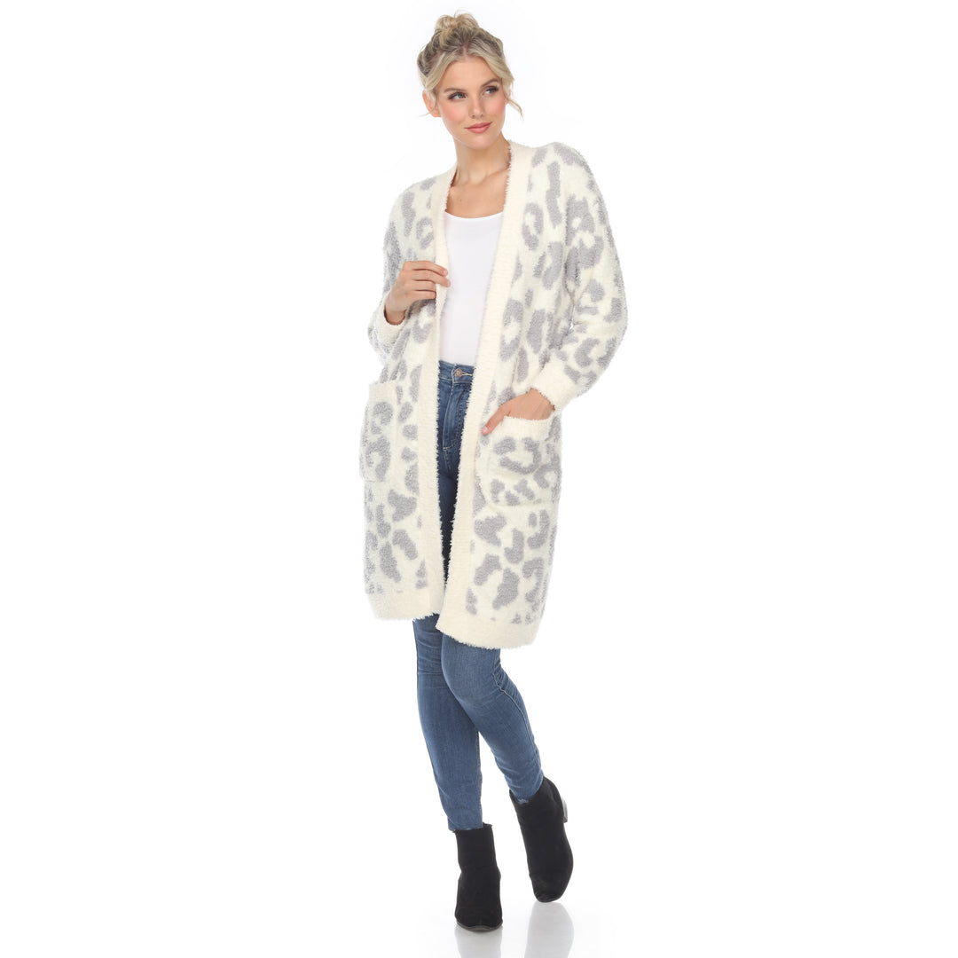 Women's Leopard Print Open Front Sherpa Coat