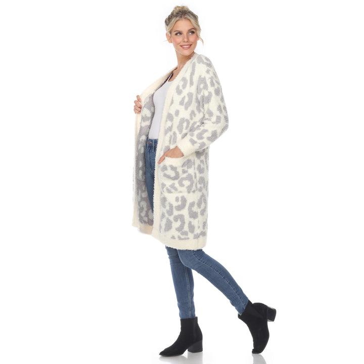 Women's Leopard Print Open Front Sherpa Coat