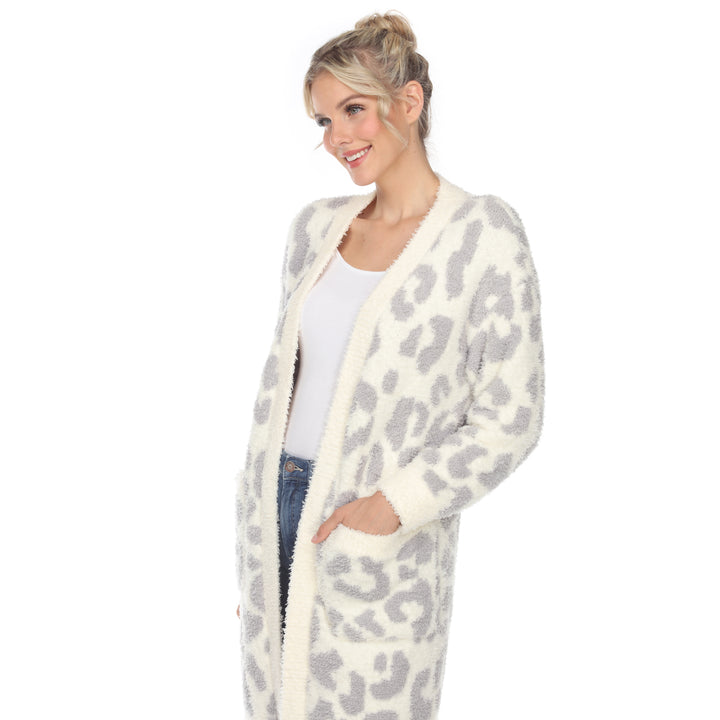 Women's Leopard Print Open Front Sherpa Coat