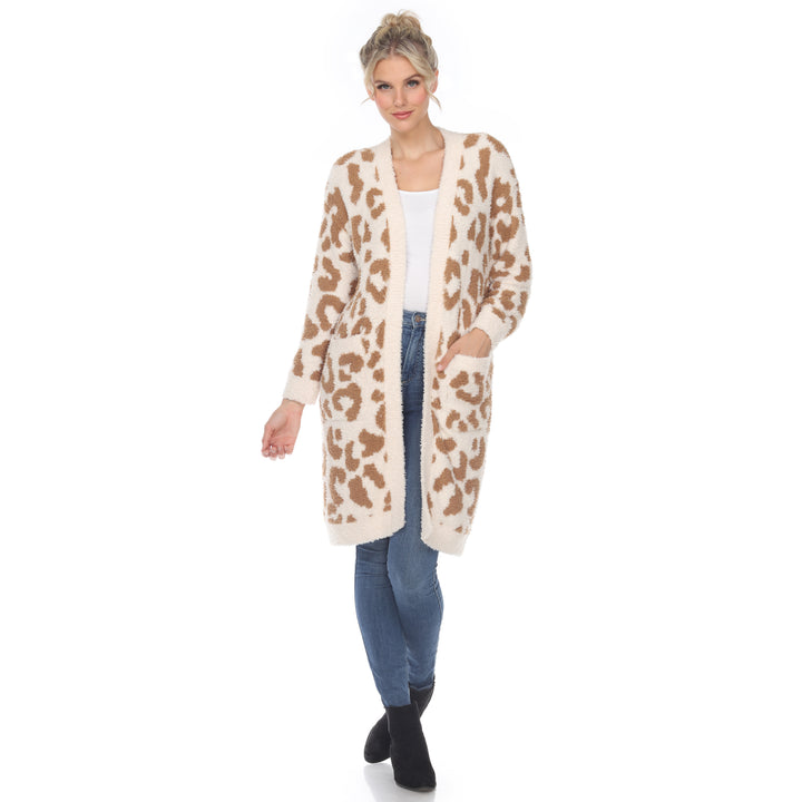 Women's Leopard Print Open Front Sherpa Coat