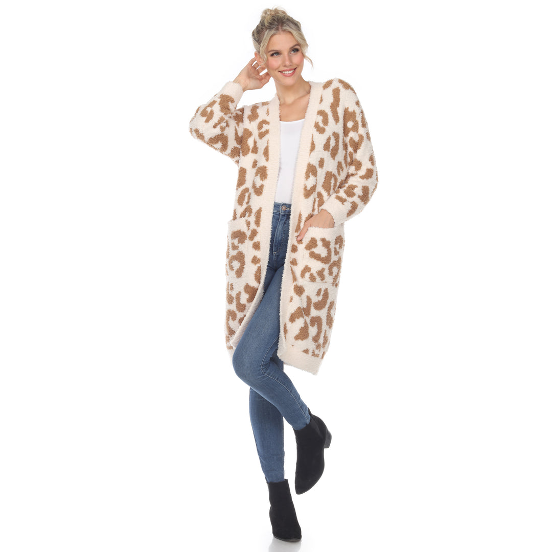 Women's Leopard Print Open Front Sherpa Coat