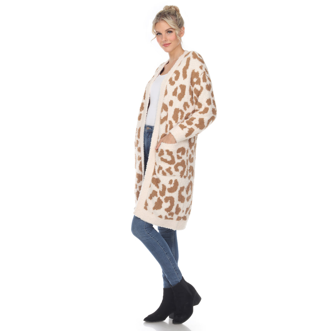 Women's Leopard Print Open Front Sherpa Coat