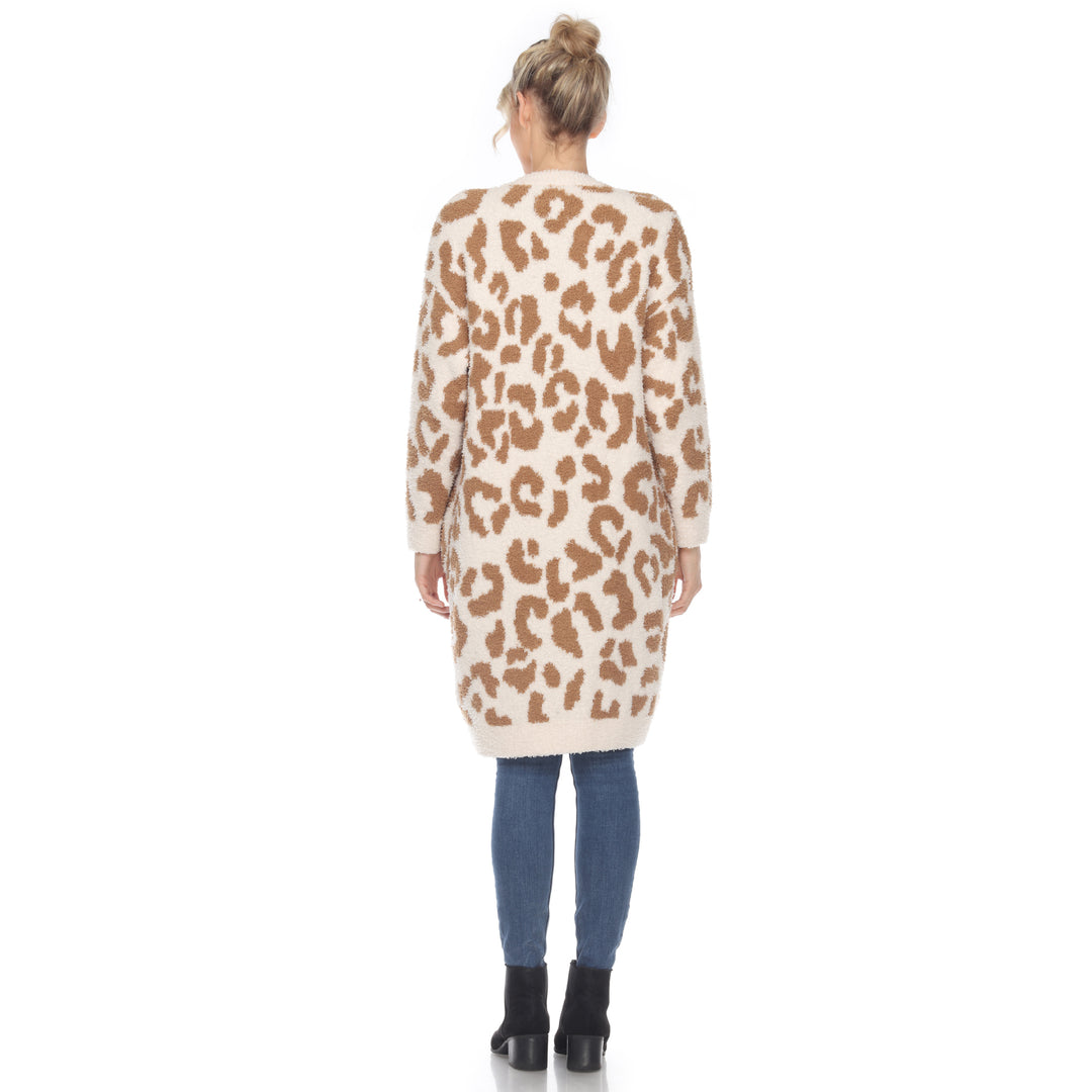 Women's Leopard Print Open Front Sherpa Coat