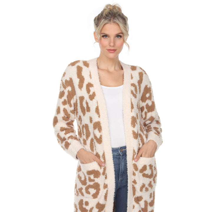 Women's Leopard Print Open Front Sherpa Coat