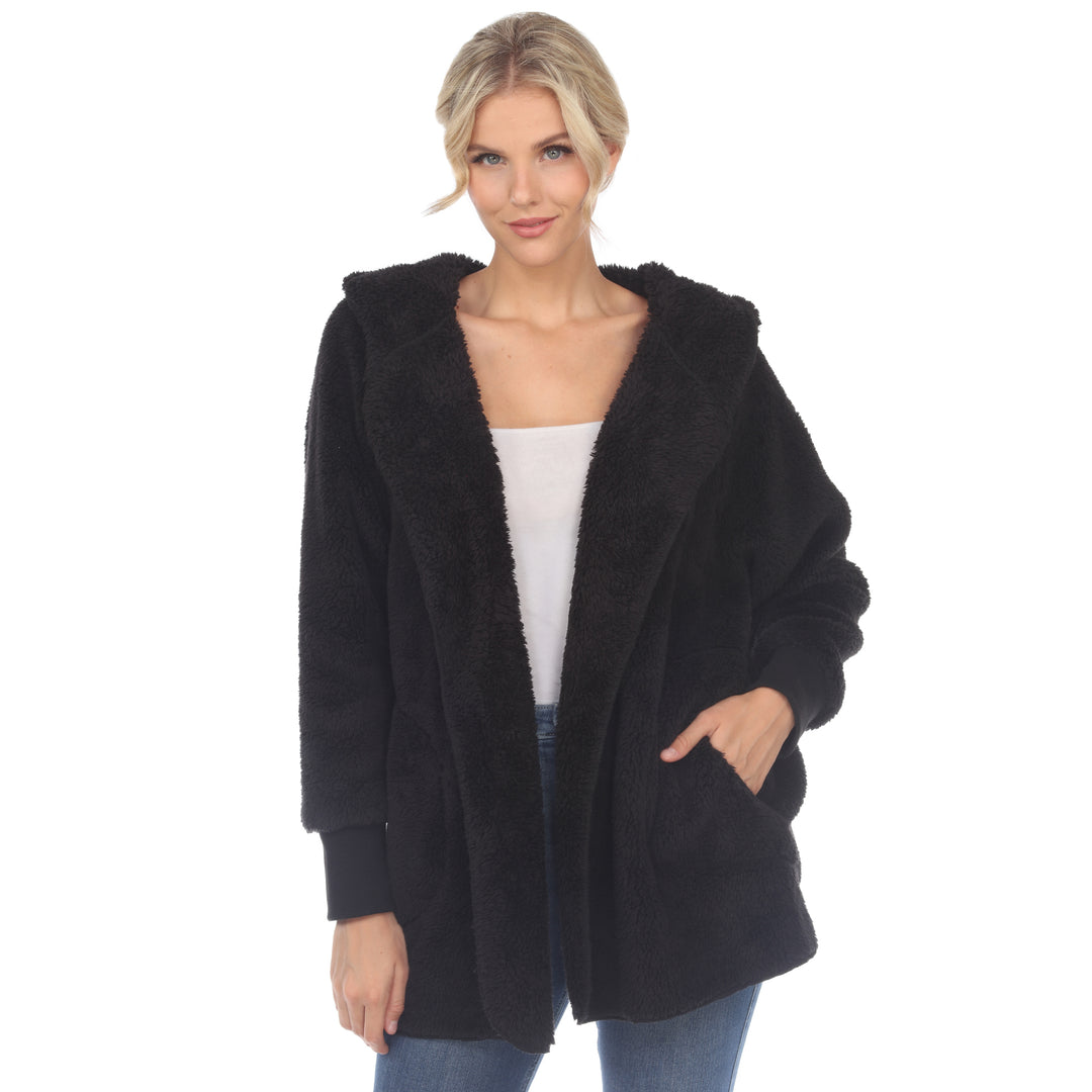 Women's Plush Hooded Cardigan with Pockets