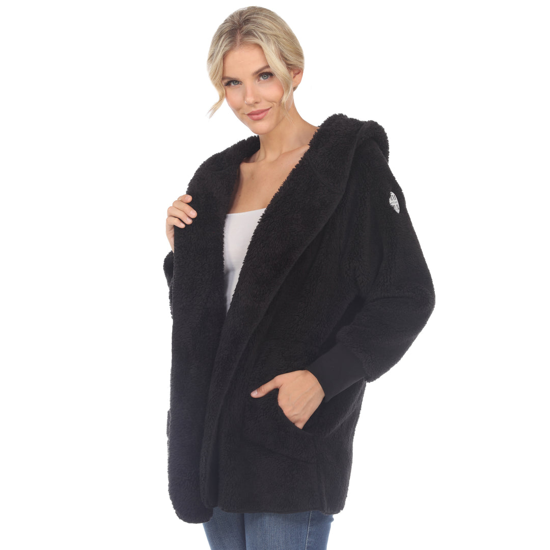 Women's Plush Hooded Cardigan with Pockets