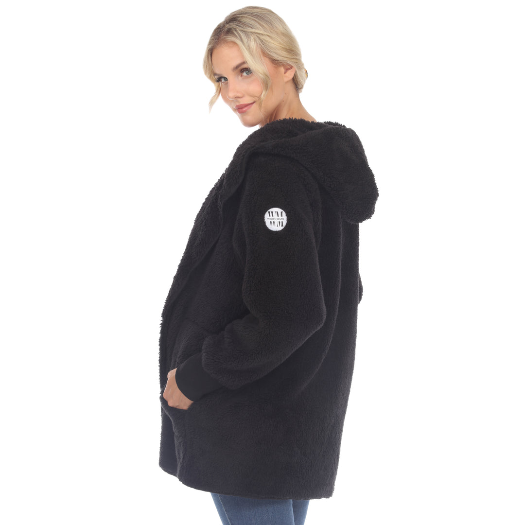 Women's Plush Hooded Cardigan with Pockets