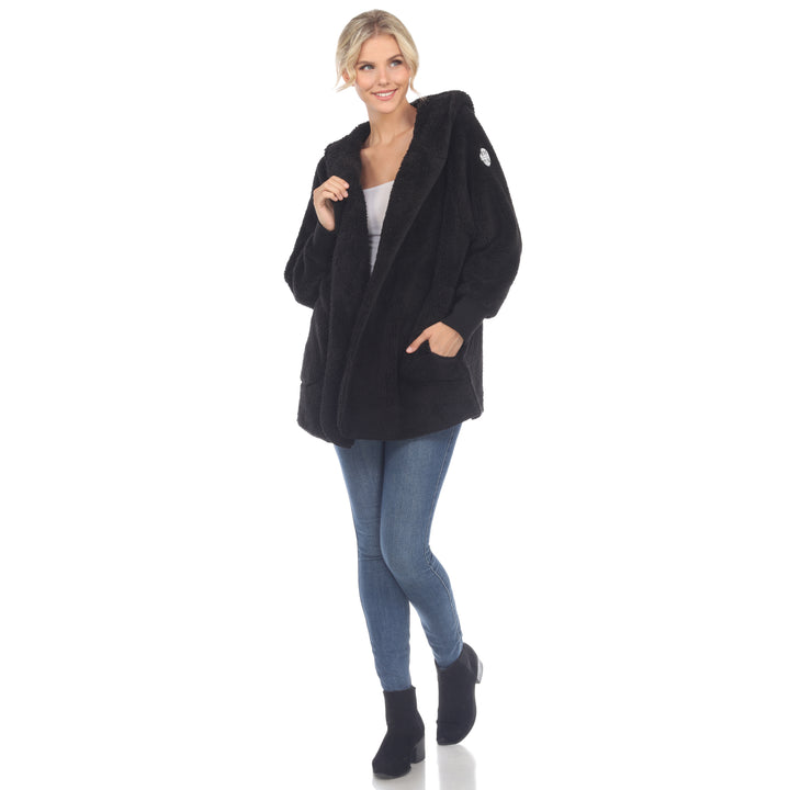 Women's Plush Hooded Cardigan with Pockets