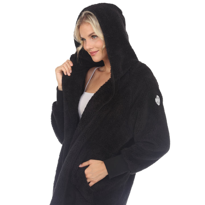 Women's Plush Hooded Cardigan with Pockets