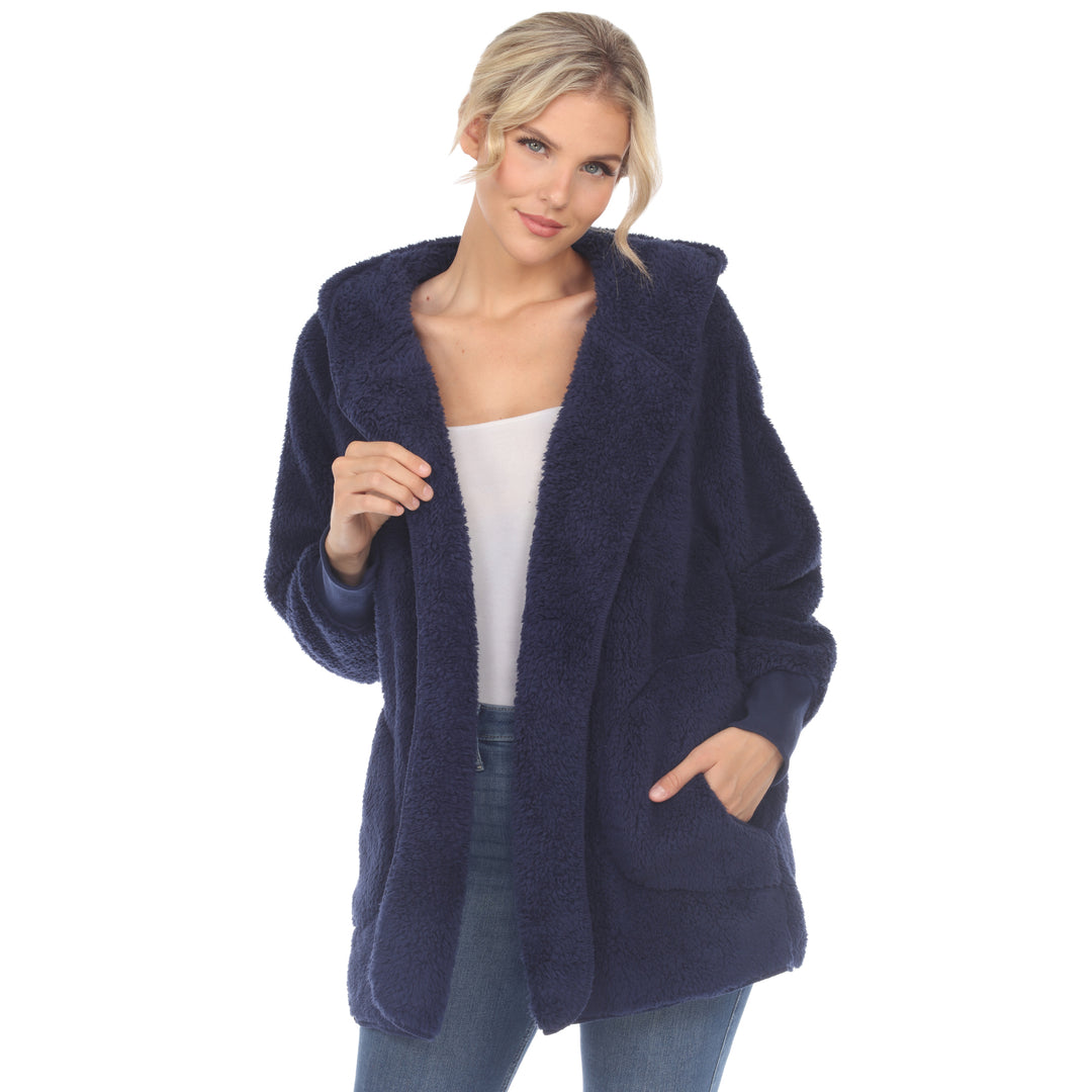 Women's Plush Hooded Cardigan with Pockets