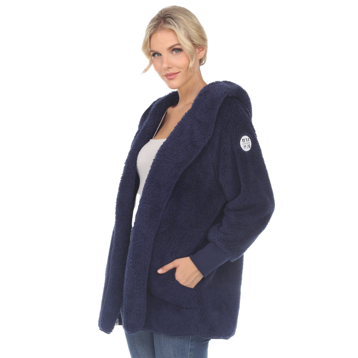 Women's Plush Hooded Cardigan with Pockets